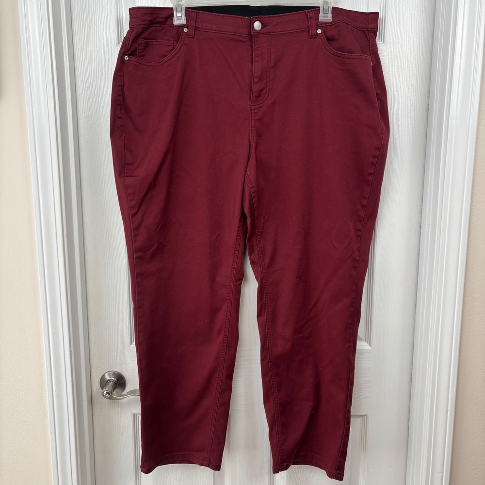 Catherines Women 24W Burgundy Straight Leg Stretch Pants Wine Red 5-Pocket